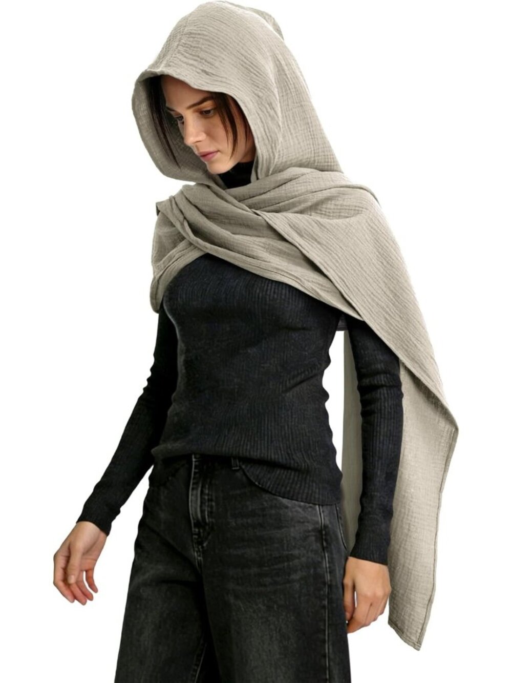 Multifunctional Hooded Shawl Scarf Cape | Vintage Goth Linen Cotton Cowl